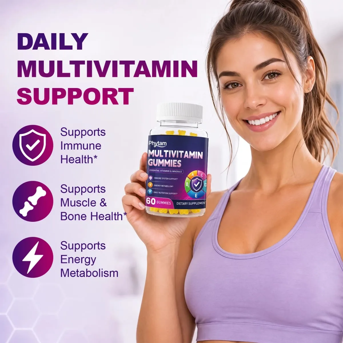 Gomas de urso multivitamínicas para adultos 14 em 1 Vitaminas Minerais Complexo Vitamina C Zinco B D Energia Metabolismo Imune Suporte Nutricional Diário 60 Contagens