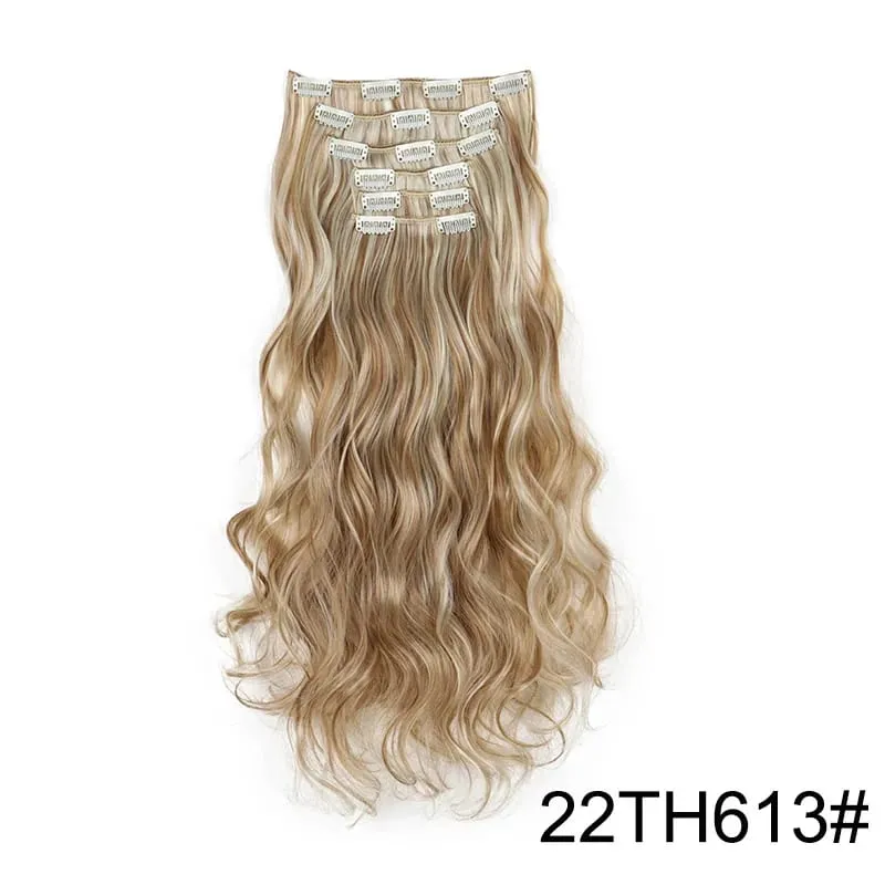 22 Polegada sintético 6 pçs/set longo encaracolado extensão do cabelo grosso macio peruca para cobertura de linha fina curta para uso diário feminino