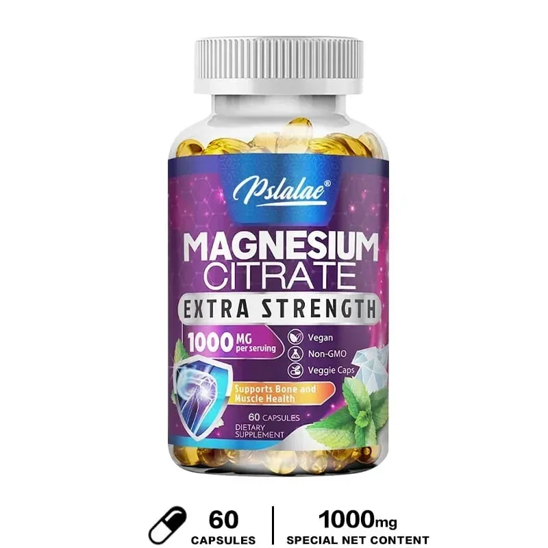 Magnesium Citrate Capsules 1000 Mg - Maximum Absorption for Muscle Nerve Bone and Heart Health Gluten Free Non-GMO