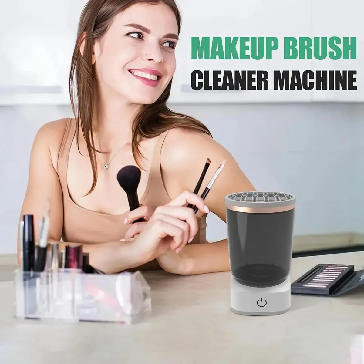 Limpador elétrico de escova de maquiagem, automático, ferramenta de limpeza de escova cosmética, limpeza profunda rápida para todos os tamanhos de escovas, durável