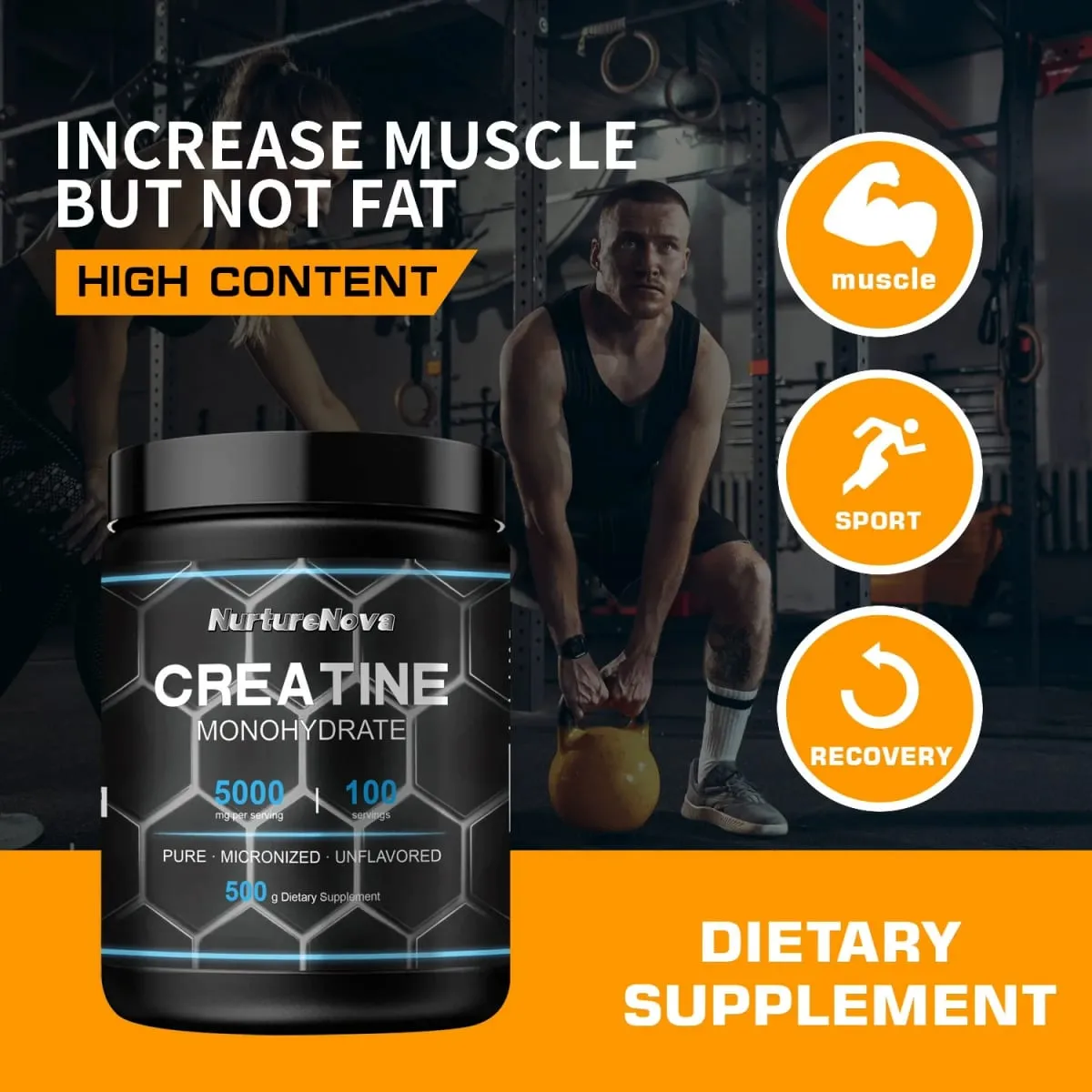 Creatina monohidratada em pó 500g suplemento micronizado sem sabor para recuperação de treino suporte muscular homens mulheres