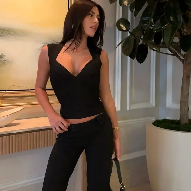 Elegante sólido bandagem cami topo listrado pescoço quadrado sem mangas bodycon colete apertado verão 2026 novo chique férias festa streetwear