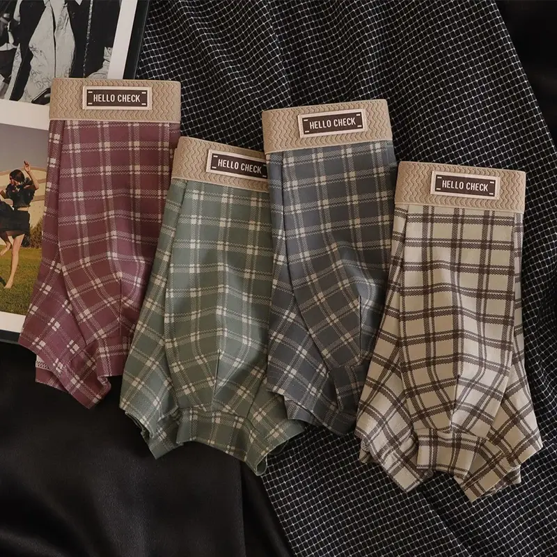 4-Piece Men's Checkered Printed Retro Boxer Shorts, Soft, Comfortable, Breathable Underwear, Men's Seamless Boxer Shorts