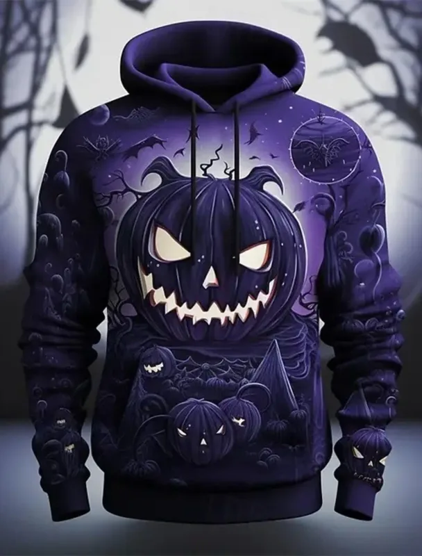 Halloween Purple Pumpkin hoodie pullover 3d printing pattern couple men women halloween carnival costume party casual everyday