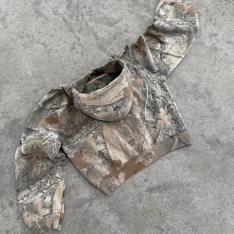 Y2K Retro Reißverschluss Hoodie Männer Camouflage Muster Reißverschluss Sweatshirt High Street Hip Hop Streetwear Übergroßer Unisex Camo Hoodie