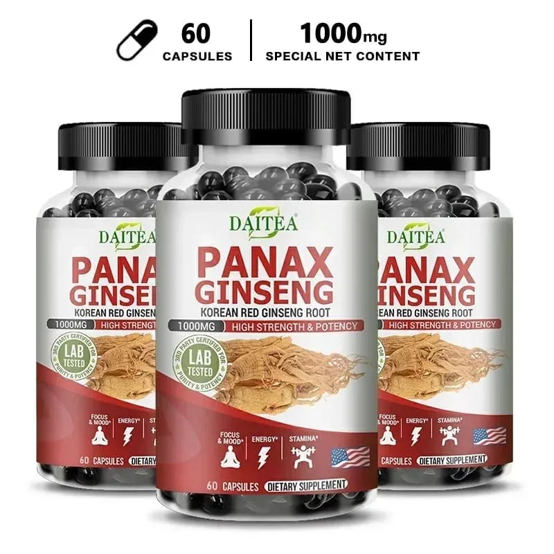 Extrato de Ginseng - Impulsionador do Cérebro para Memória e Foco Suplemento de Óxido Nítrico Aumento de Energia Natural para Homens e Mulheres