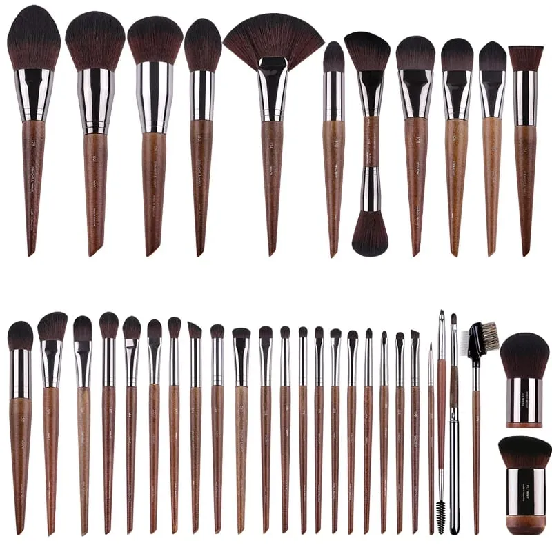 2 peças/35 peças mf pincéis de maquiagem macios de madeira natural, pó, base, corretivo, pincel de maquiagem, blush, ferramentas de sombra de cabelo sintético
