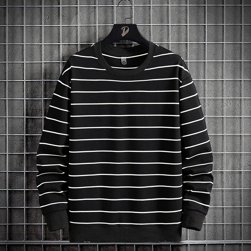 2024 Spring Men Stripe Sweatshirt Cotton Oversized Hoodies Men Long Sleeve O-Neck Pullovers Male Streetwear Fashion Tops 6Xl 8Xl
