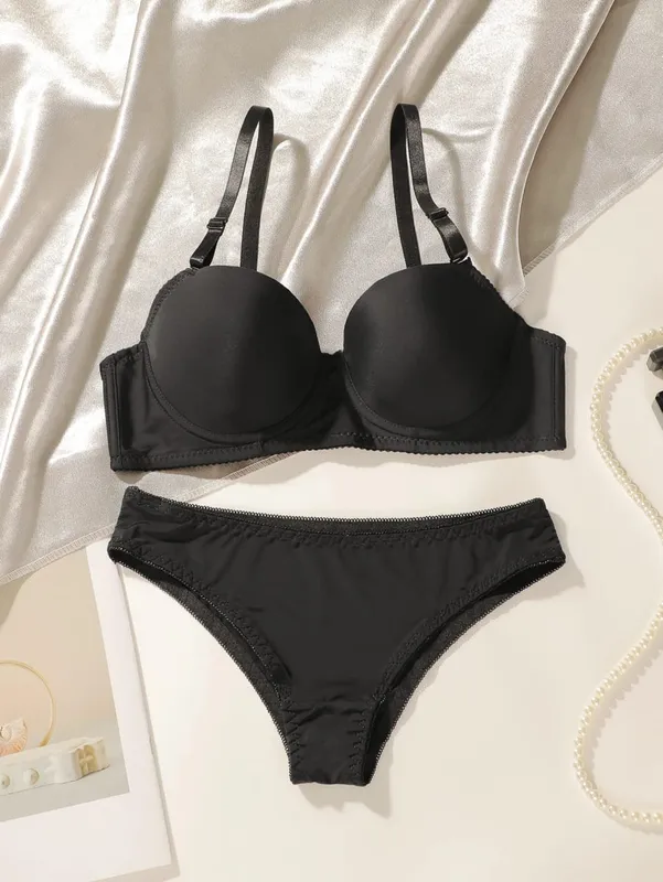 Conjunto de roupa íntima de 2 peças, cor sólida, multicolorido, diário, quatro estações, confortável para usar, lingerie sexy, 2611, venda imperdível