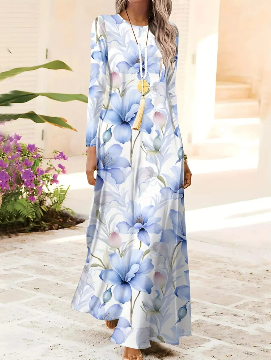 Printed Design casual style Blue Floral Pattern Print Dress women's dress — image 1