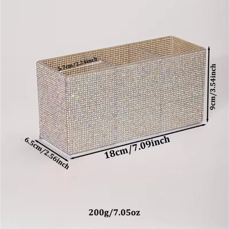 Organizador de pincéis de maquiagem com strass brilhante, com 3 compartimentos, pincéis de maquiagem de grande capacidade, batom, caixa de armazenamento de ferramentas cosméticas