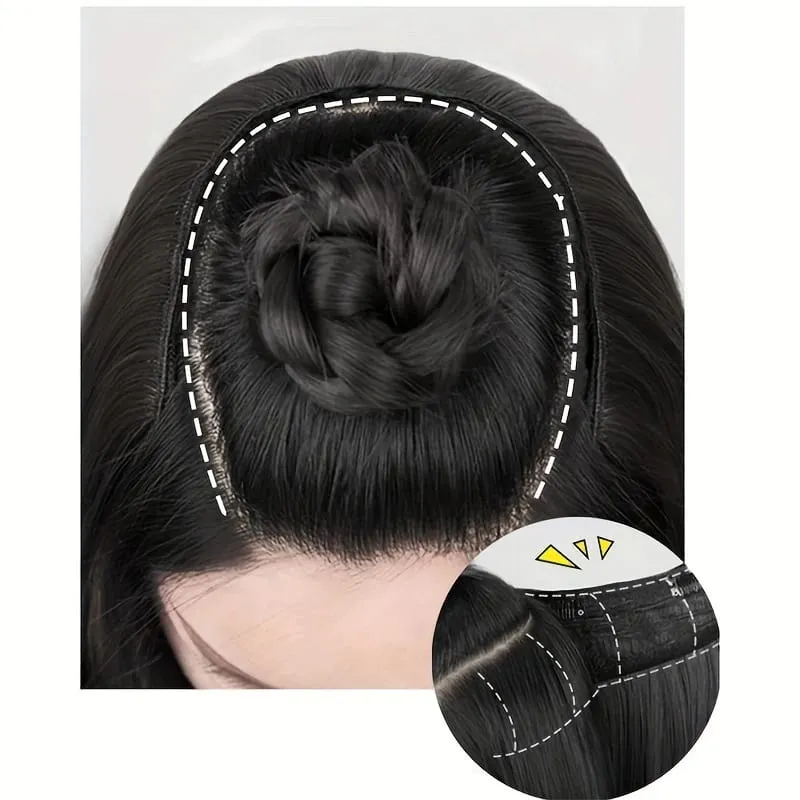 Extensões de cabelo sintético de 22 polegadas combina bem camadas longas retas onduladas em forma de V apliques de cabelo marrom