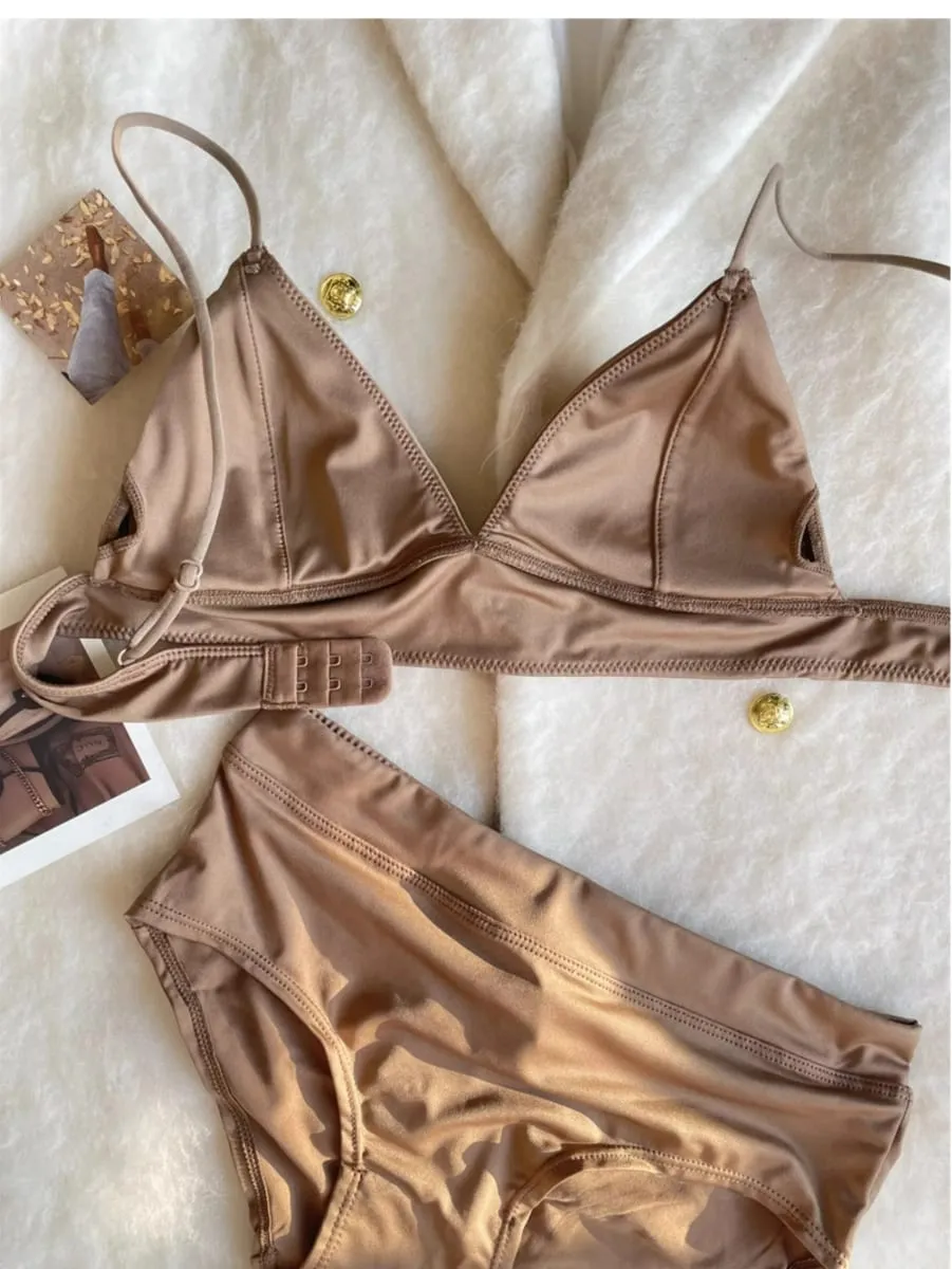 Triângulo copo imitação denim seção fina roupa interior feminina beleza volta lingerie reunidos para coletar seios conjunto de sutiã confortável
