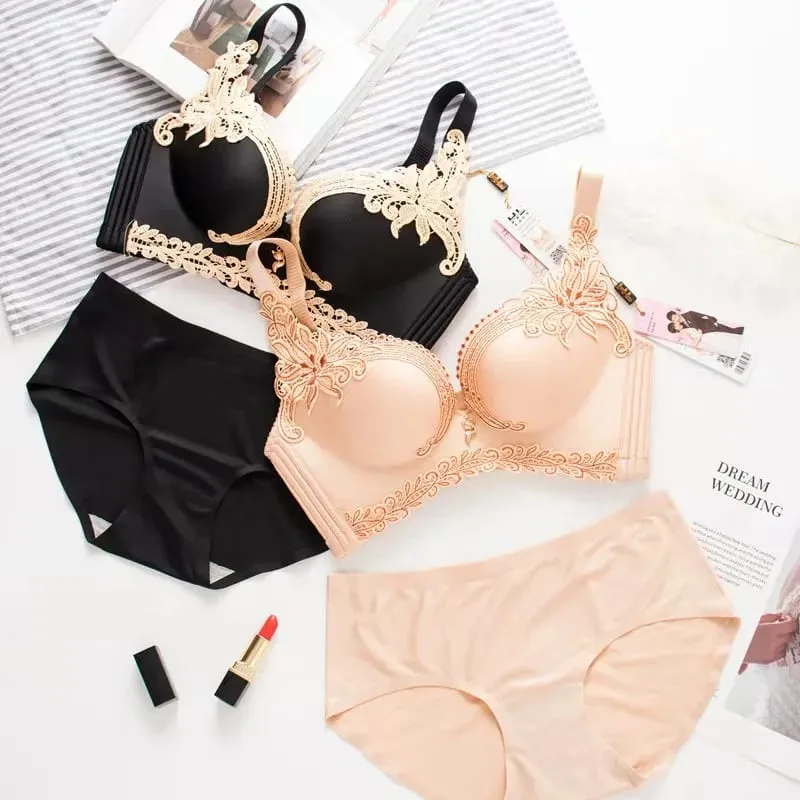 Adjustable Embroider Lace Lingerie Non-underwire Bra Small Breasts Gathering Prevent Sagging Comfortable Bra