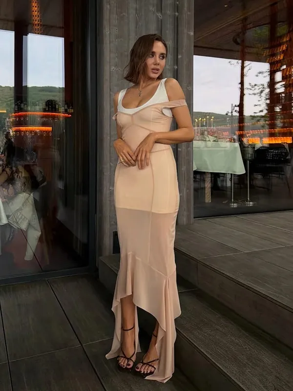 Feminino sólido malha dupla camada vestido conjunto elegante sem mangas u-neck vestido fino 2026 verão feminino festa diário casual street wear
