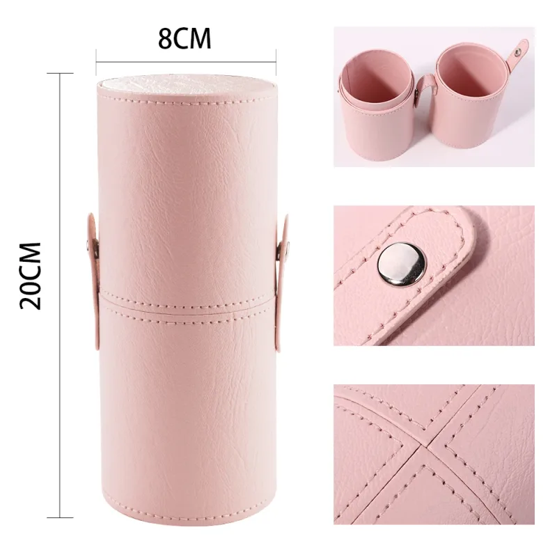 Makeup Brush Cylinder Brushes Storage Holder Organizer Travel Case for Cosmetic Tools PU Leather Big 1pcs