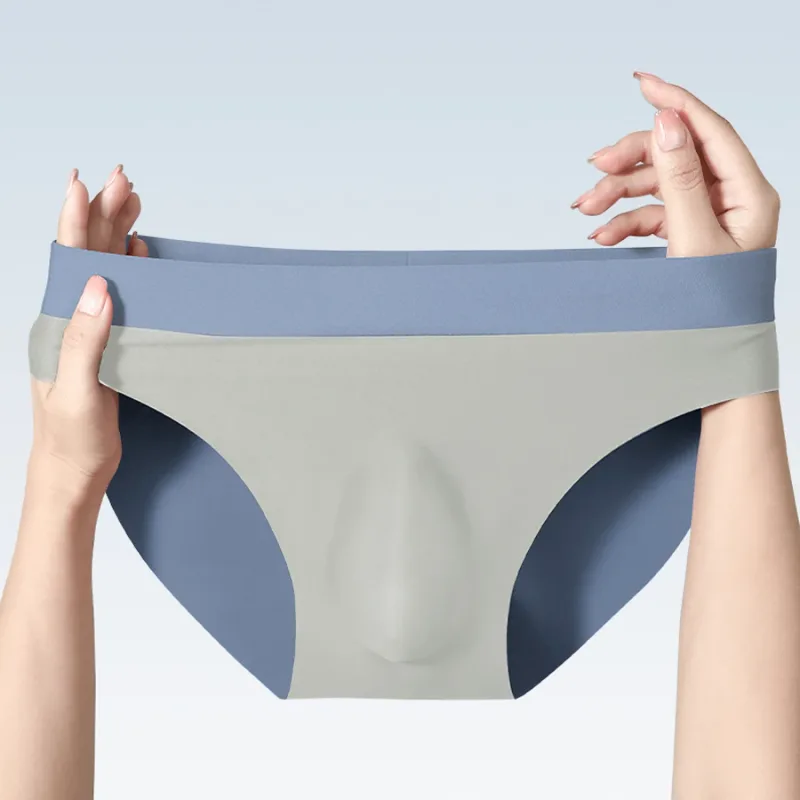 Roupa interior sem costura de seda gelo masculina 3d perfuração triângulo shorts verão cuecas finas meninos shorts esportivos