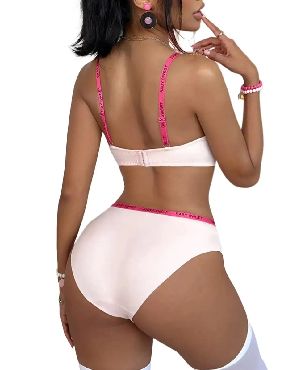 Conjunto de roupa interior feminina sem costura sólida carta guarnição push up sutiã confortável underwire suporte casual conjunto de lingerie diária
