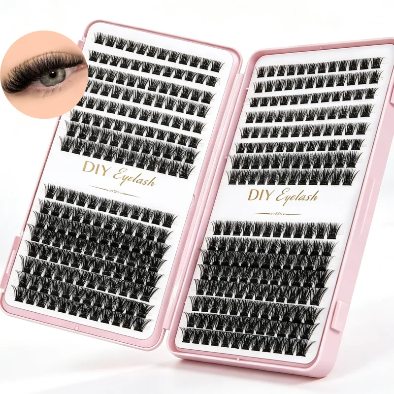 Diy aglomerados de cílios individuais fofos d onda comprimento misto segmentado cílios postiços reutilizáveis ​​livro de chicote para maquiagem dos olhos