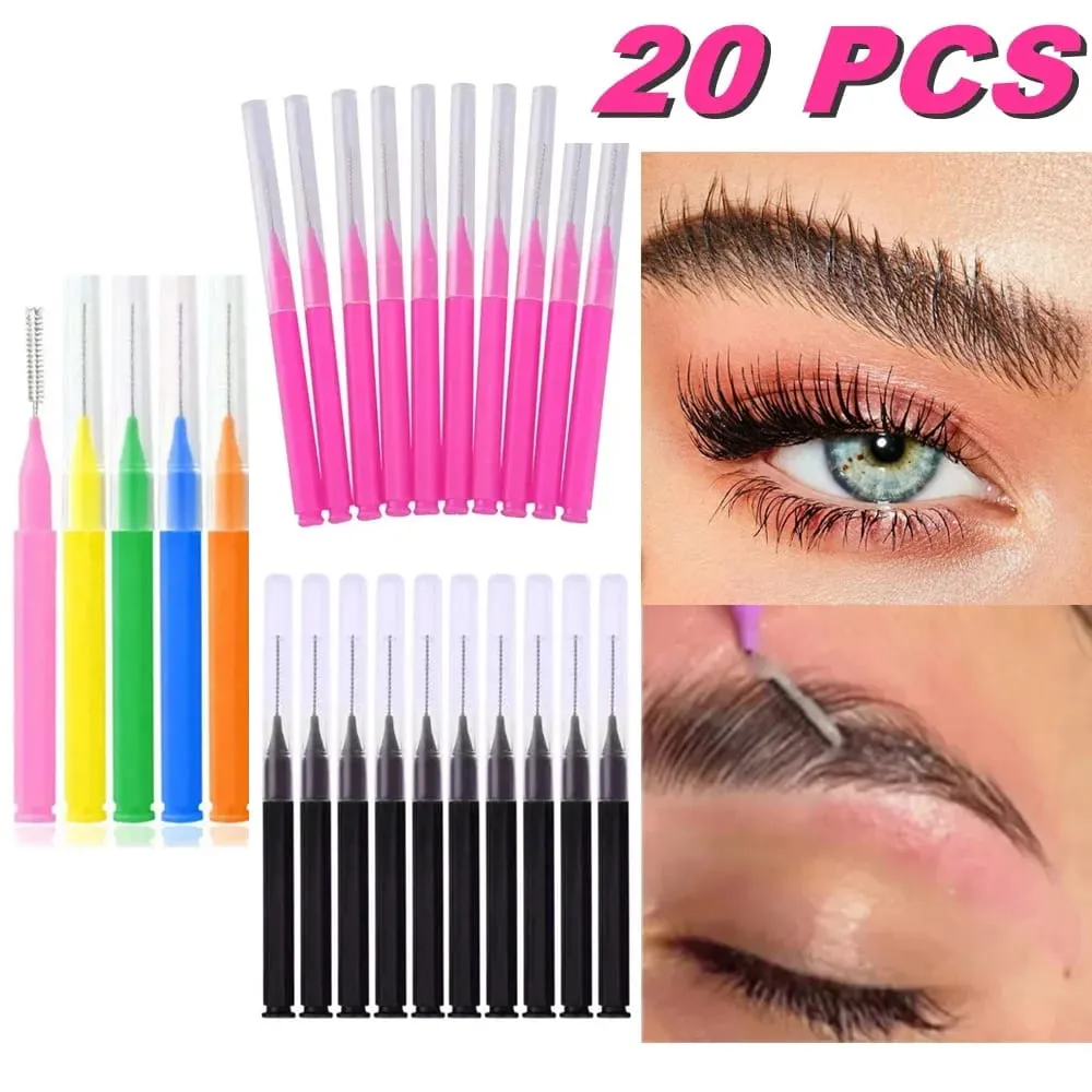20 pçs mini escova de sobrancelha sobrancelha perm escova descartável sobrancelha levantamento escovas dobrável micro cílios escova aplicadores ferramentas de maquiagem — image 1