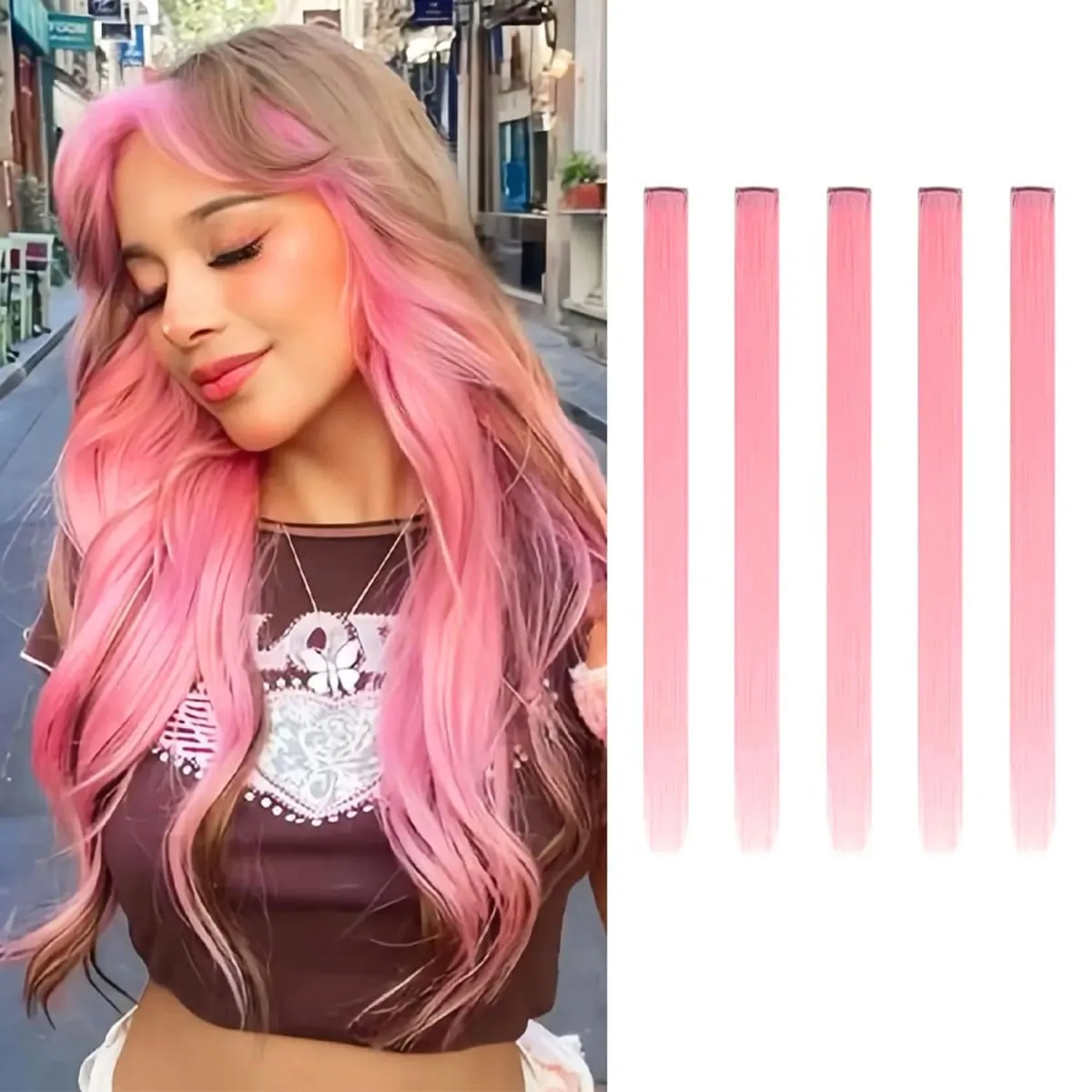 5 pçs clipe colorido em extensões de cabelo sintético destaques festa extensões de cabelo colorido arco-íris falso grampos de cabelo postiços — image 16