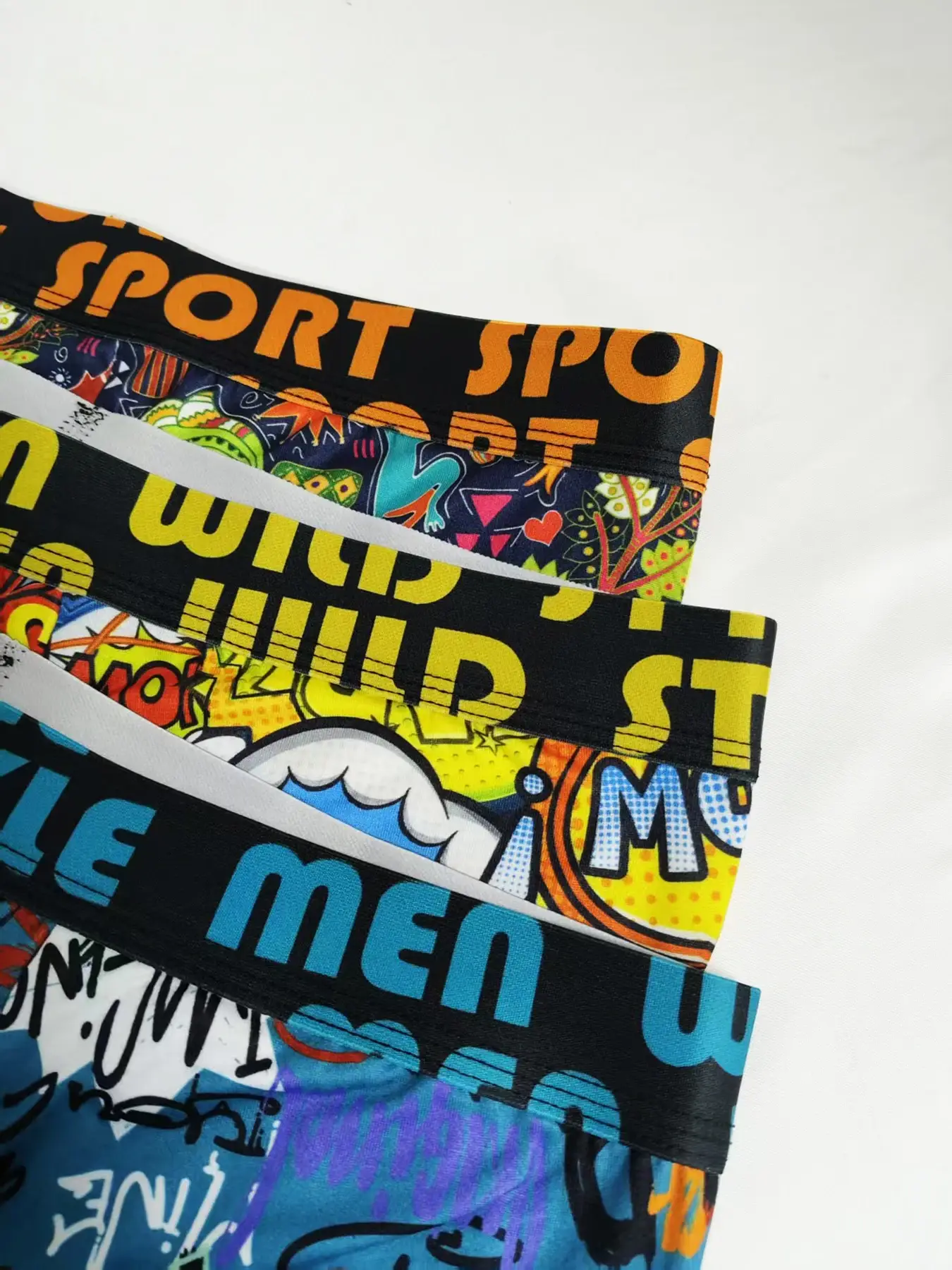 Shorts boxer masculino divertido estampado com grafite, conjunto aleatório de 5 peças, moderno, personalizado, confortável e respirável, calça de quatro cantos