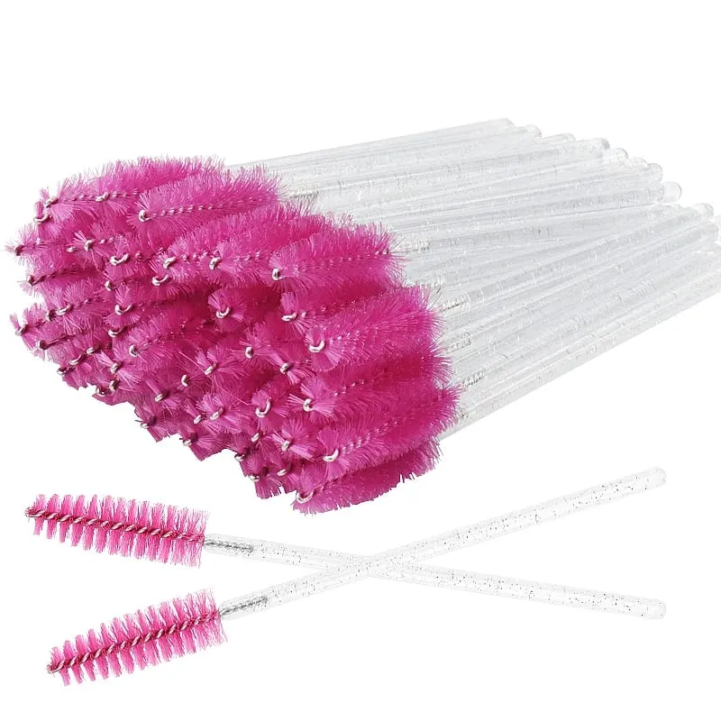 50 Pcs Cosmetic Eyelash Brush Eye Lash Makeup Brushes Disposable White Crystal Mascara Wands Brush Eyelash Extension Tools
