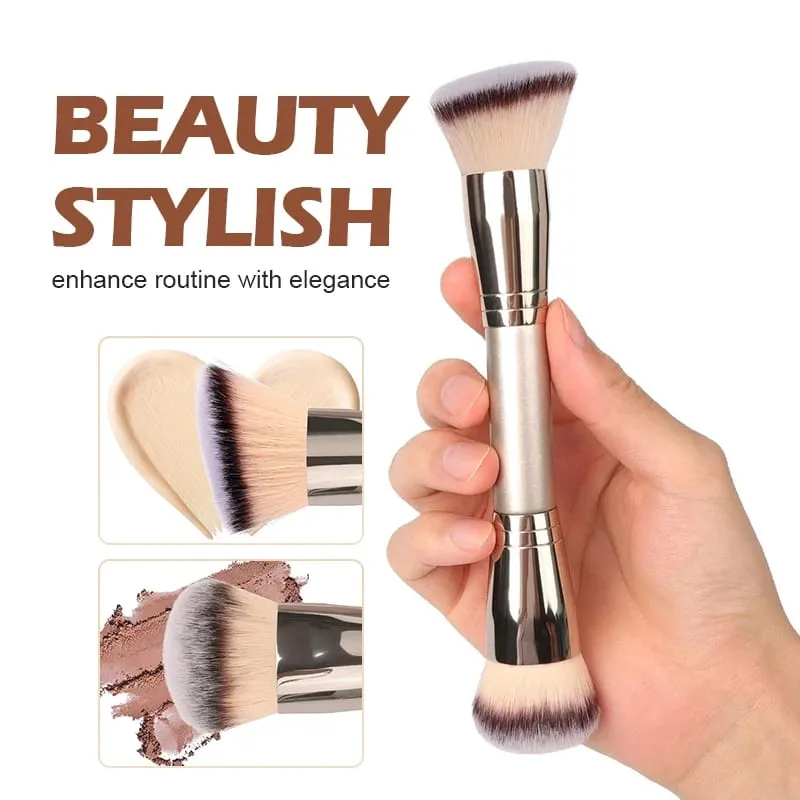 Pincel de base com ponta dupla para pó líquido, blush, corretivo, contorno, ferramenta de maquiagem profissional com bolsa de viagem para mulheres e meninas