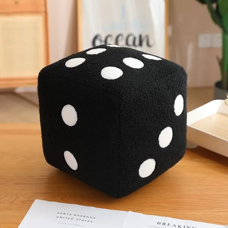 8/25cm recheado mahjong dados travesseiro de pelúcia macio branco preto volta apoio plushie interativo jogo interior instrumento presente