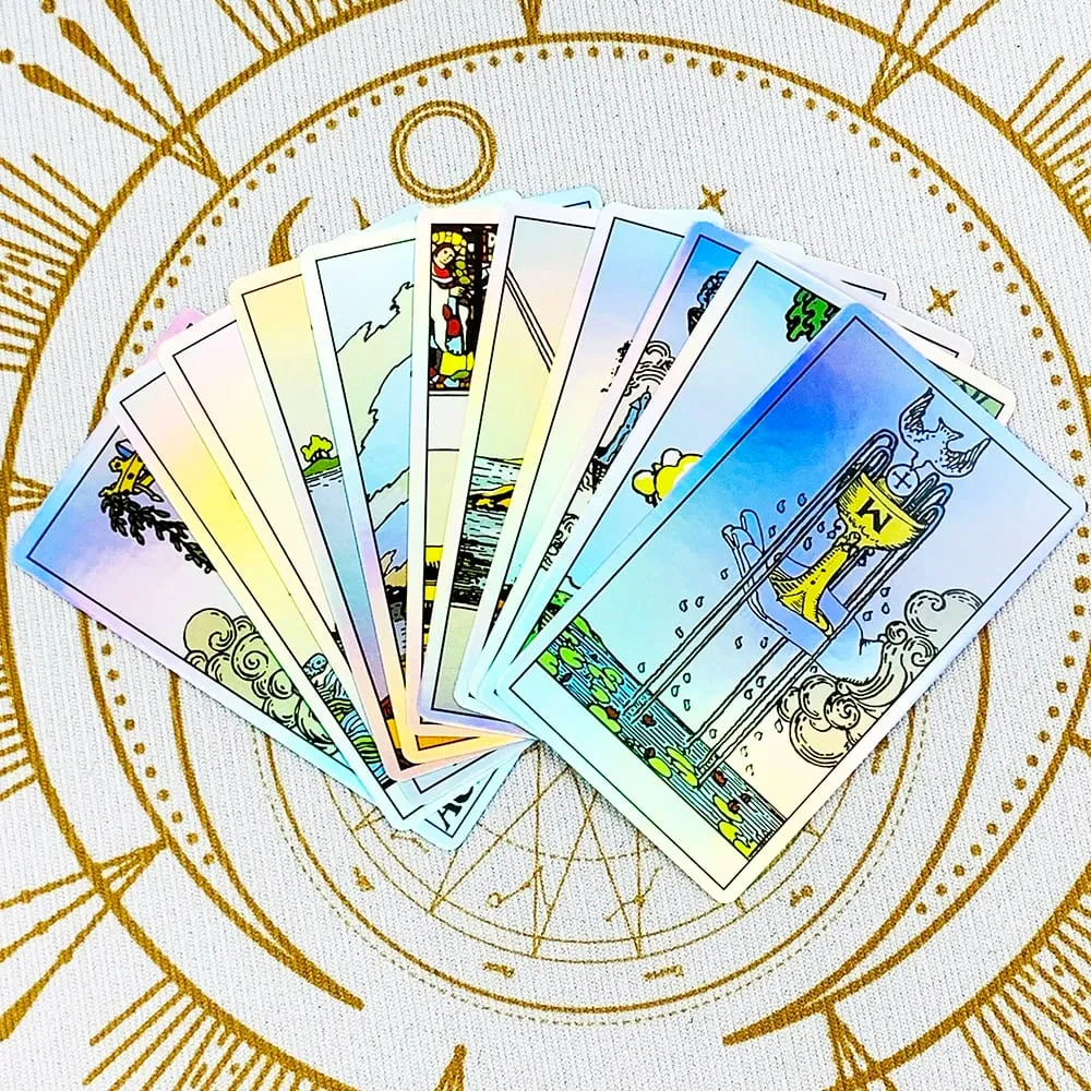 Holographic Rainbow Classic Tarot Deck 78Pcs Iridescent Tarot Cards With Guidebook Divination Oracle Card For Beginners