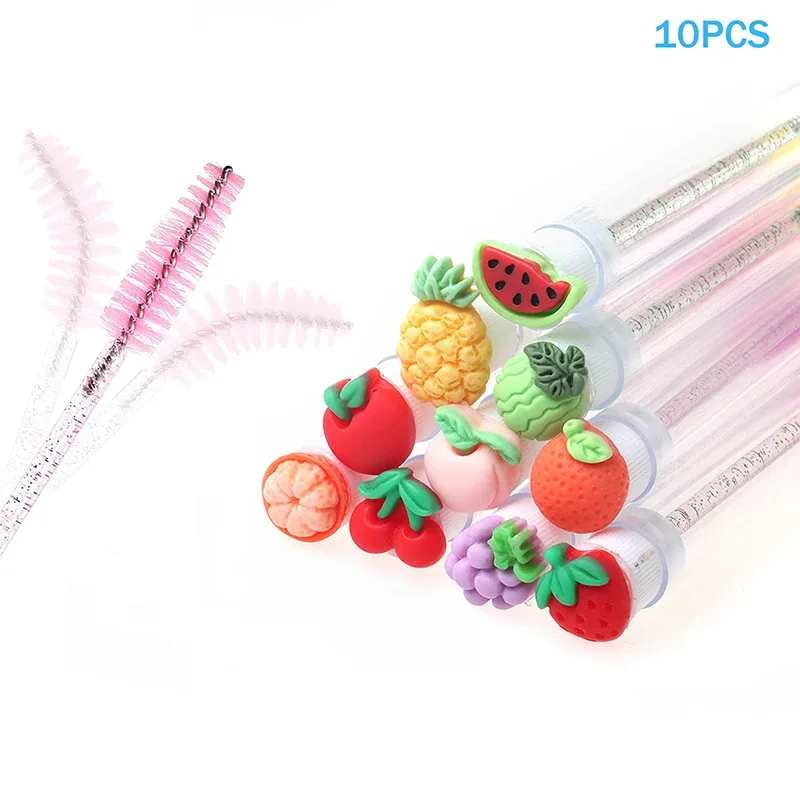 10 pçs/set coleção de frutas rímel escova reutilizável lash escova tubo carretéis lash extensão pincéis aplicadores ferramentas de maquiagem