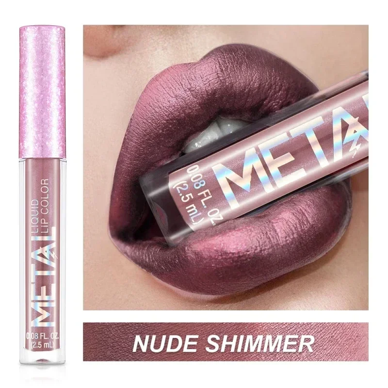 Batom líquido metálico fosco, à prova d'água, longa duração, copo antiaderente, brilho labial brilhante, feminino, maquiagem para lábios, 12 cores