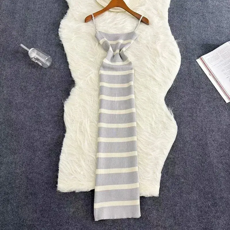 Summer Stripe Elastic Bodycon Strap Dress 2024 Sexy Beach Sundress Women Casual Slim Pencil Vestidos Maxi Long Dress