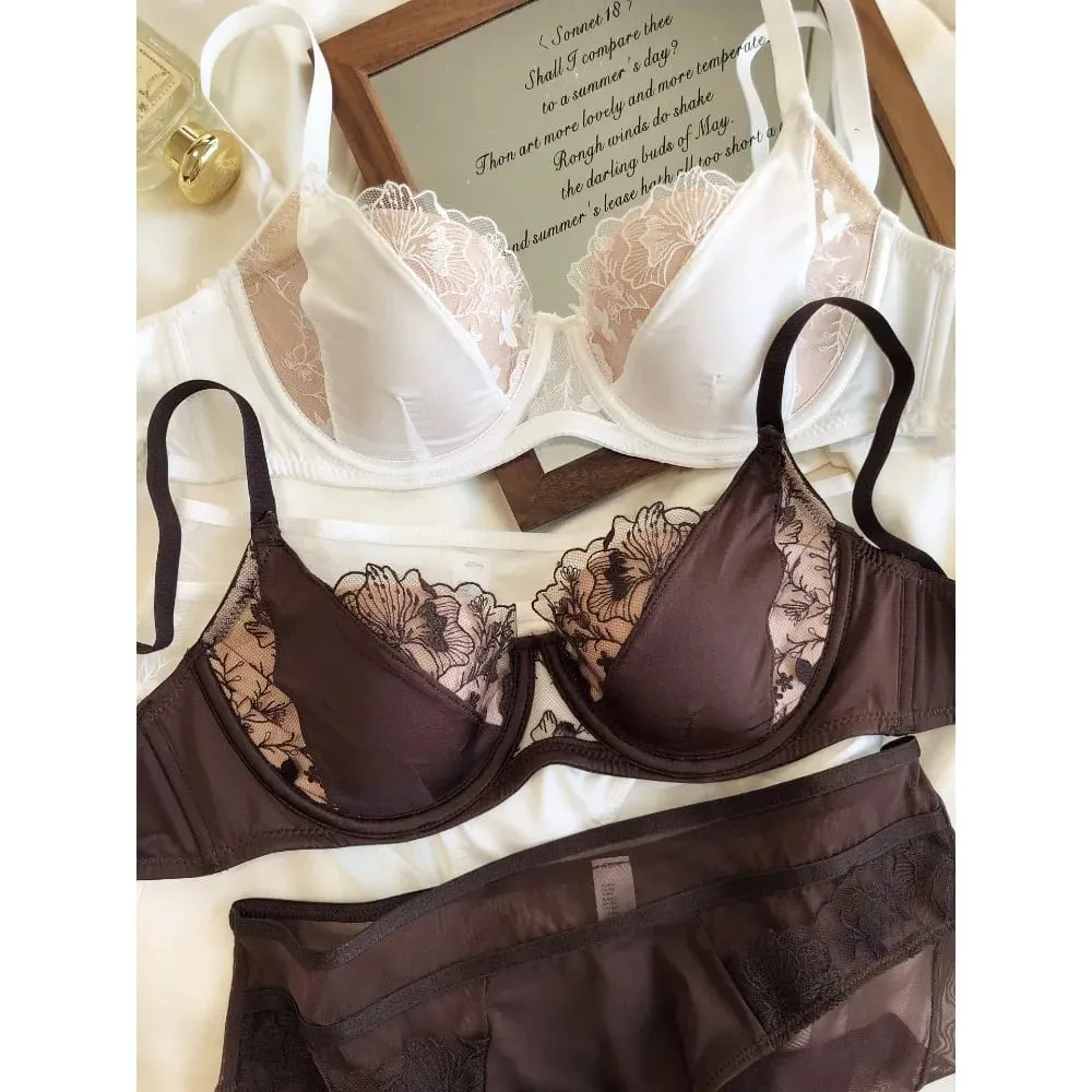 Conjunto de sutiã de renda bloco de cores retrô francês macio underwire minimizador copo fino suporte lingerie conjunto feminino tamanho 34-40abc
