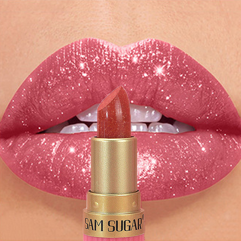 Diamond Pink Lipstick Chocolate Brown Metallic Glitter Lipstick Long-Lasting Waterproof Shimmer Pearl Sparkling Lip Gloss Makeup