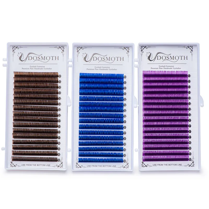 0.07mm Color Brown Soft Eyelash Extensions 16 Rows Mixed False Lashes Purple Blue for Eye Makeup