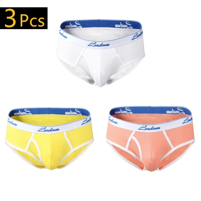 1/3 PCS Nova Roupa Interior Masculina Meados de Cintura Fio de Algodão Respirável Cor Sólida Roupa Interior Juvenil Calças Triângulo Masculinas