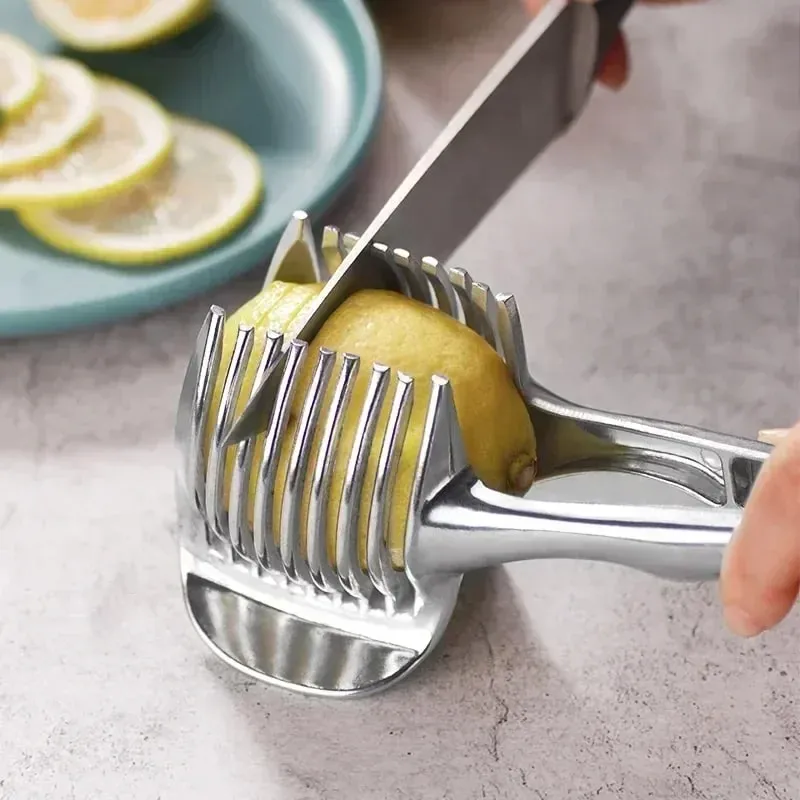 Fatiador portátil de cozinha em aço inoxidável, laranja, limão, tomate, clipe de corte, fatiador de frutas, cebola, acessório de cozinha