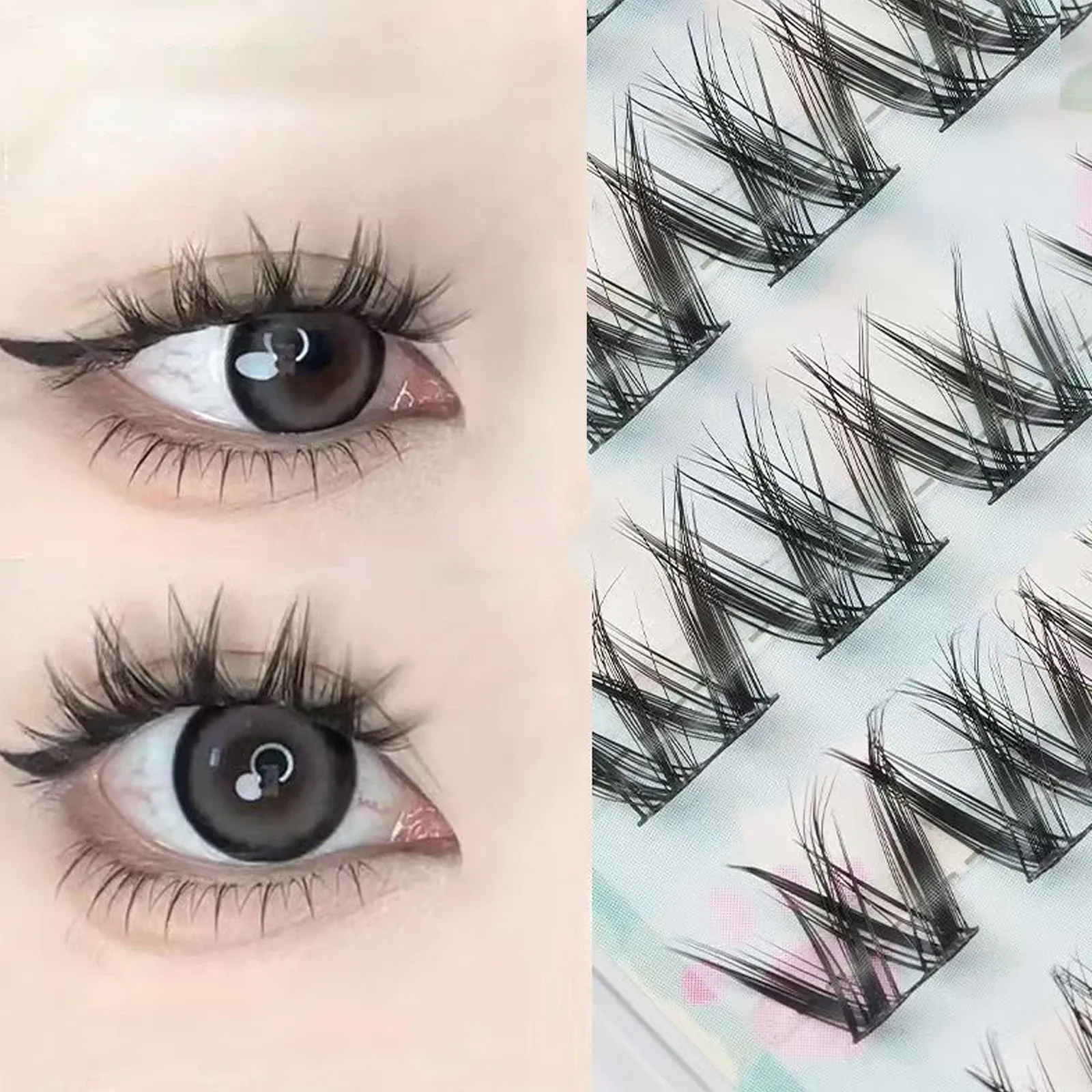 Cílios postiços de fibra fosca leve, formato em w, 10 linhas, 60 cachos sem cortes, naturais, faça você mesmo, anime, maquiagem para os olhos, para escritório diário