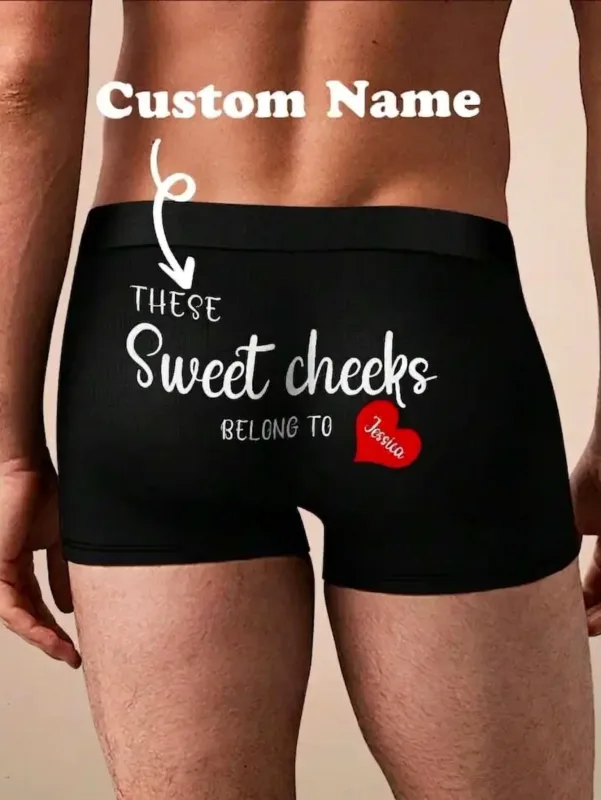 Cueca boxer masculina de algodão com nome personalizado, cueca boxer personalizada com nome nas costas, presente para ele, marido, namorado, aniversário e dia dos namorados