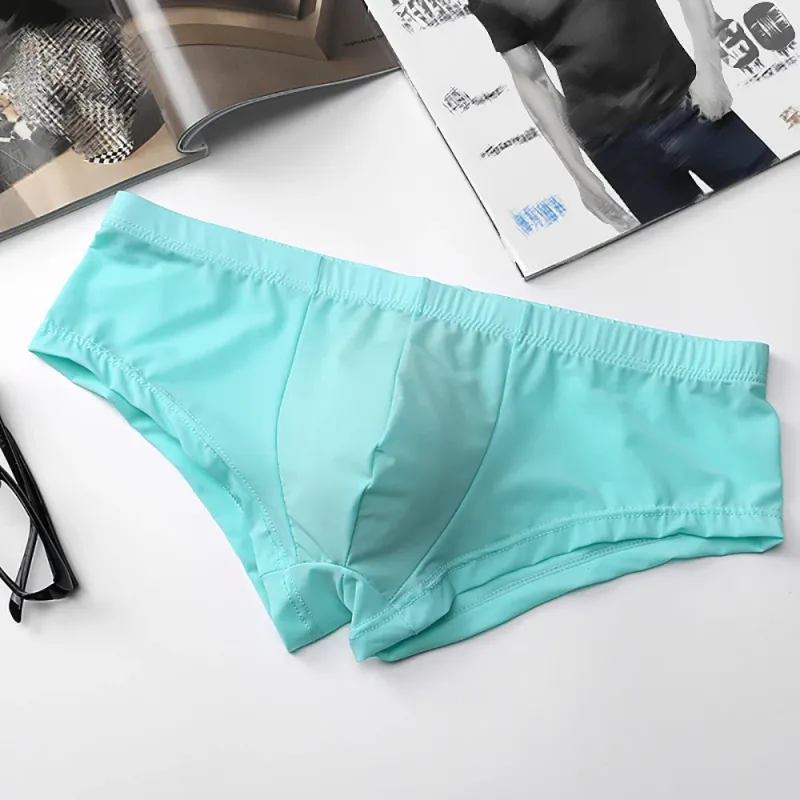 1pc Men's Ice Silk Low Waist Briefs Elastic Solid Color U-Convex Pouch Panties Lingerie Male Underwear Underpants