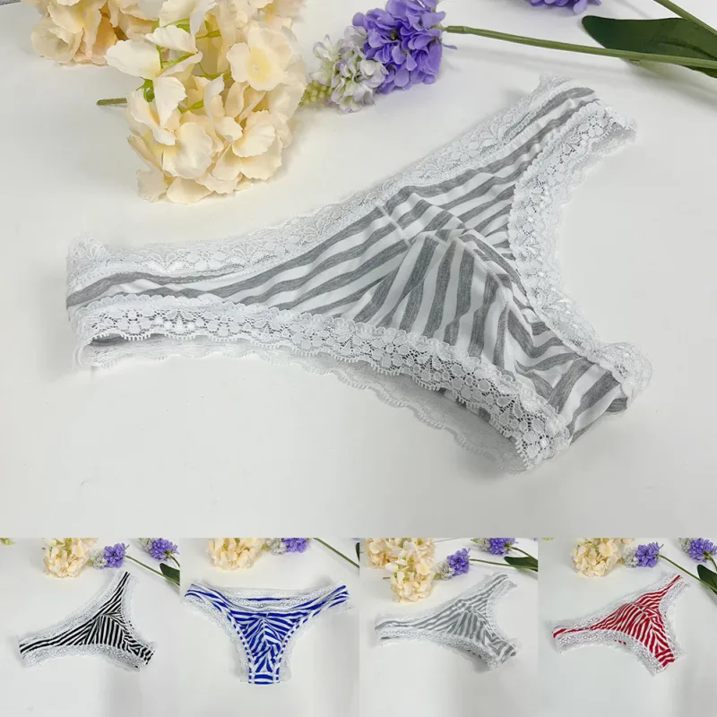 Homens rendas guarnição listrado g-string roupa interior meia coberta bunda baixa cintura calcinha tanga metade quadril cuecas masculinas sexy roupa interior