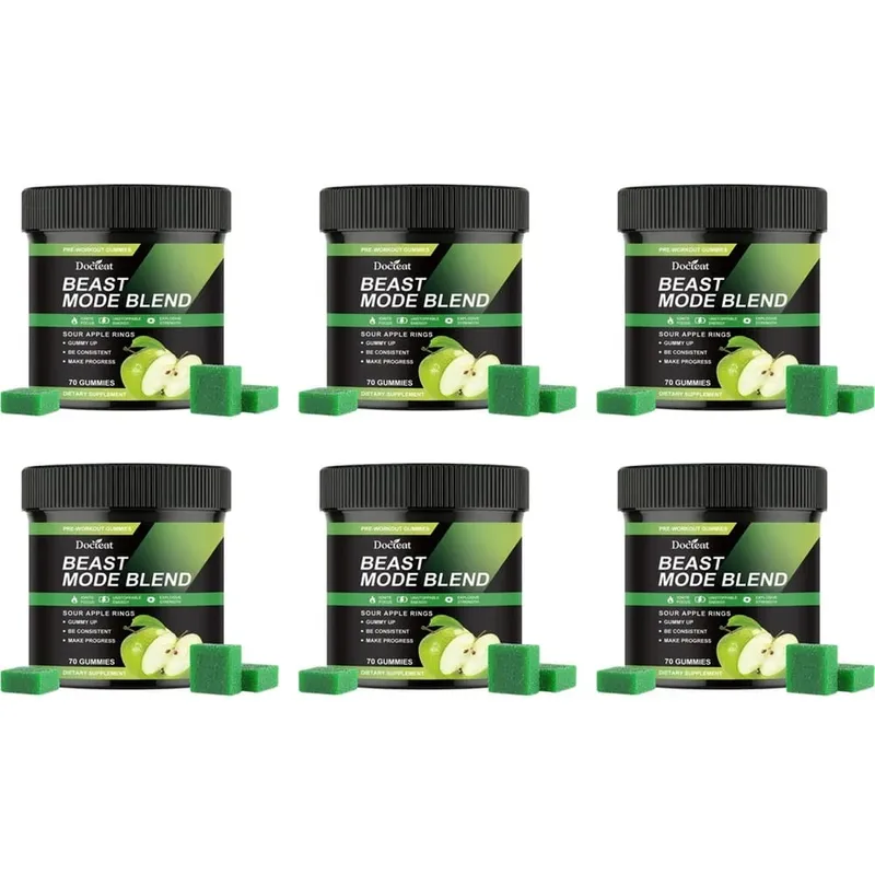 Docteat Beast Mode Blend Pré-treino Gummies Foco de Energia e Suporte de Resistência para Treinamento de Força e Ginásio Ativo Dias 70 Contagem