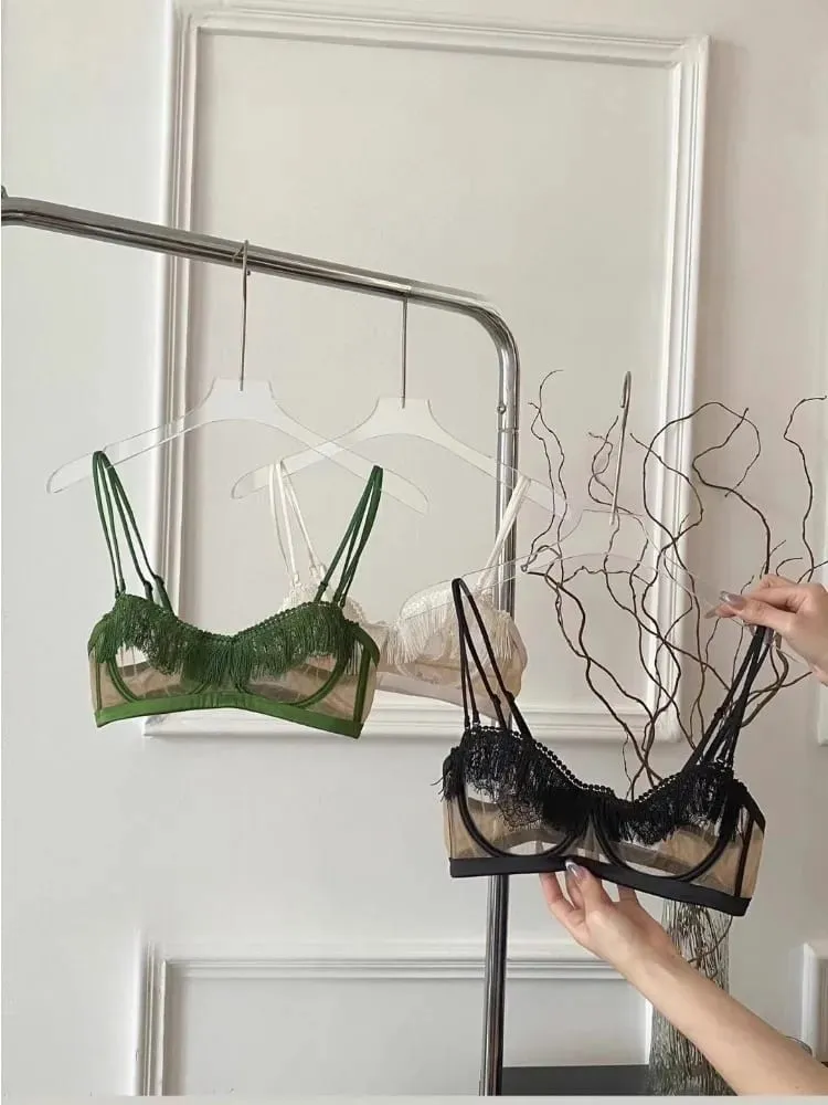 Conjunto de sutiã de renda sem costas de luxo leve japonês-ultra-fino meia xícara minimizador pura malha & lingerie de renda últimos 50 conjuntos venda flash