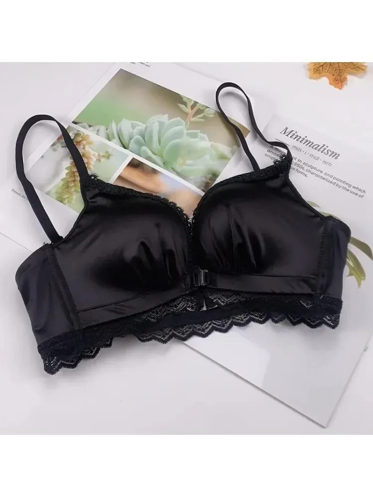 Front Closure Push Up Bra Set - Women's Small Bust Lace Underwire Lingerie | Pull Up Lift Sexy Thin Beauty Back Bralette