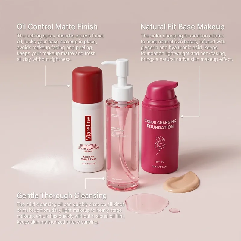Kit de maquiagem 3 peças, óleo de limpeza, base em spray, suave, fosco, longa duração, hidratação natural, conjunto diário