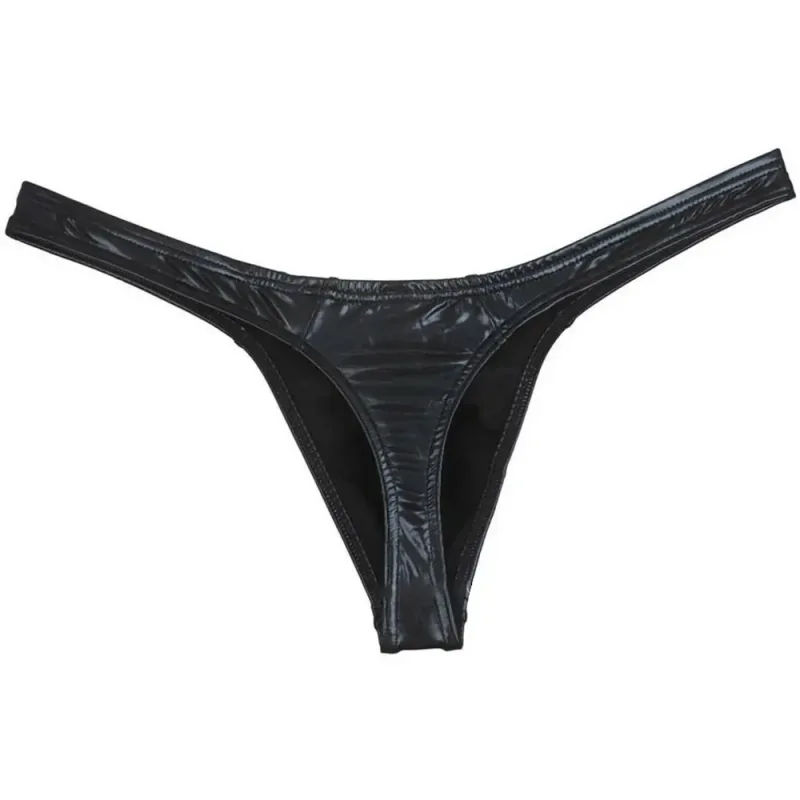 Shiny Solid Briefs Underpants Underwear Stretchy T-back Thong Bikini Fake Leather Low Waist M-XL Men Comfort New