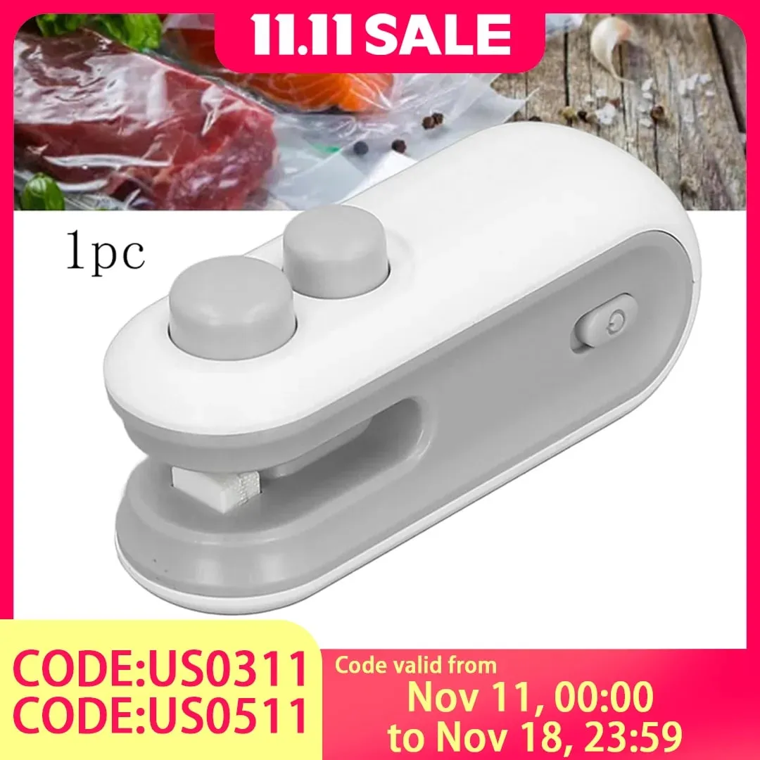 Selador de saco de lanche silencioso e portátil (pacote com 2 com cabo USB). O clipe de chip essencial para casa e camping. Reutilizável e eficiente