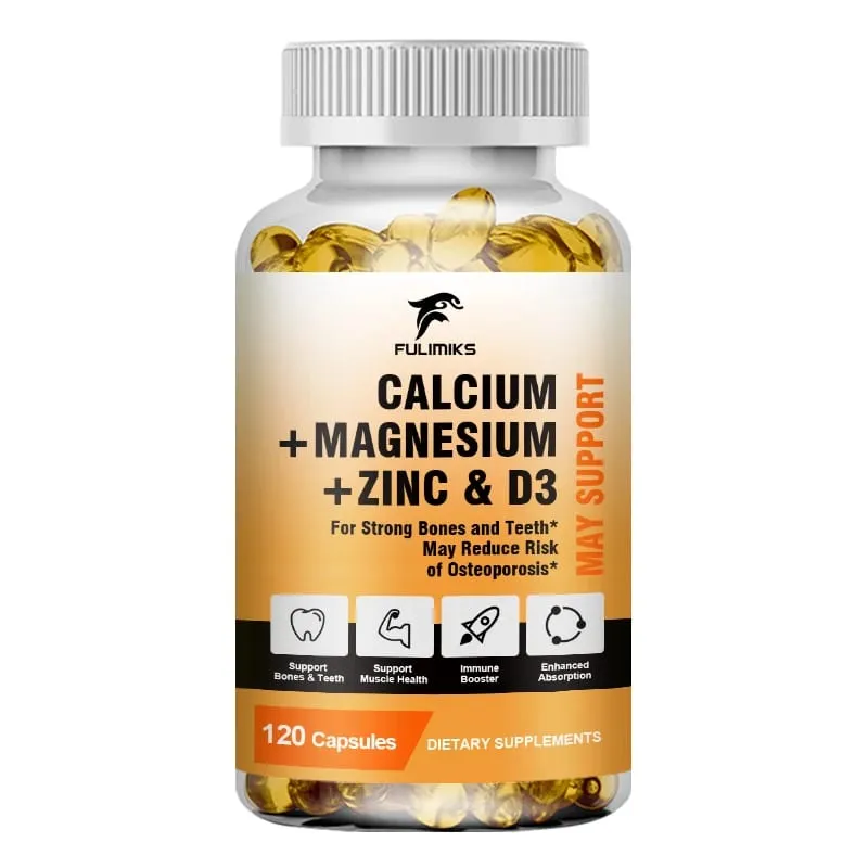 Bone Support Capsules Calcium Magnesium Zinc with D3 Enhances Absorption Supports Bone Strength Immunity & Muscle Health