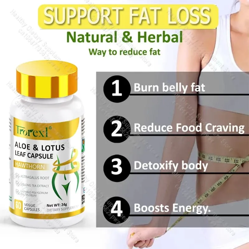 Cápsulas de folhas de aloe e lótus pílulas para barriga lisa supressor de apetite desintoxicação preserva magra